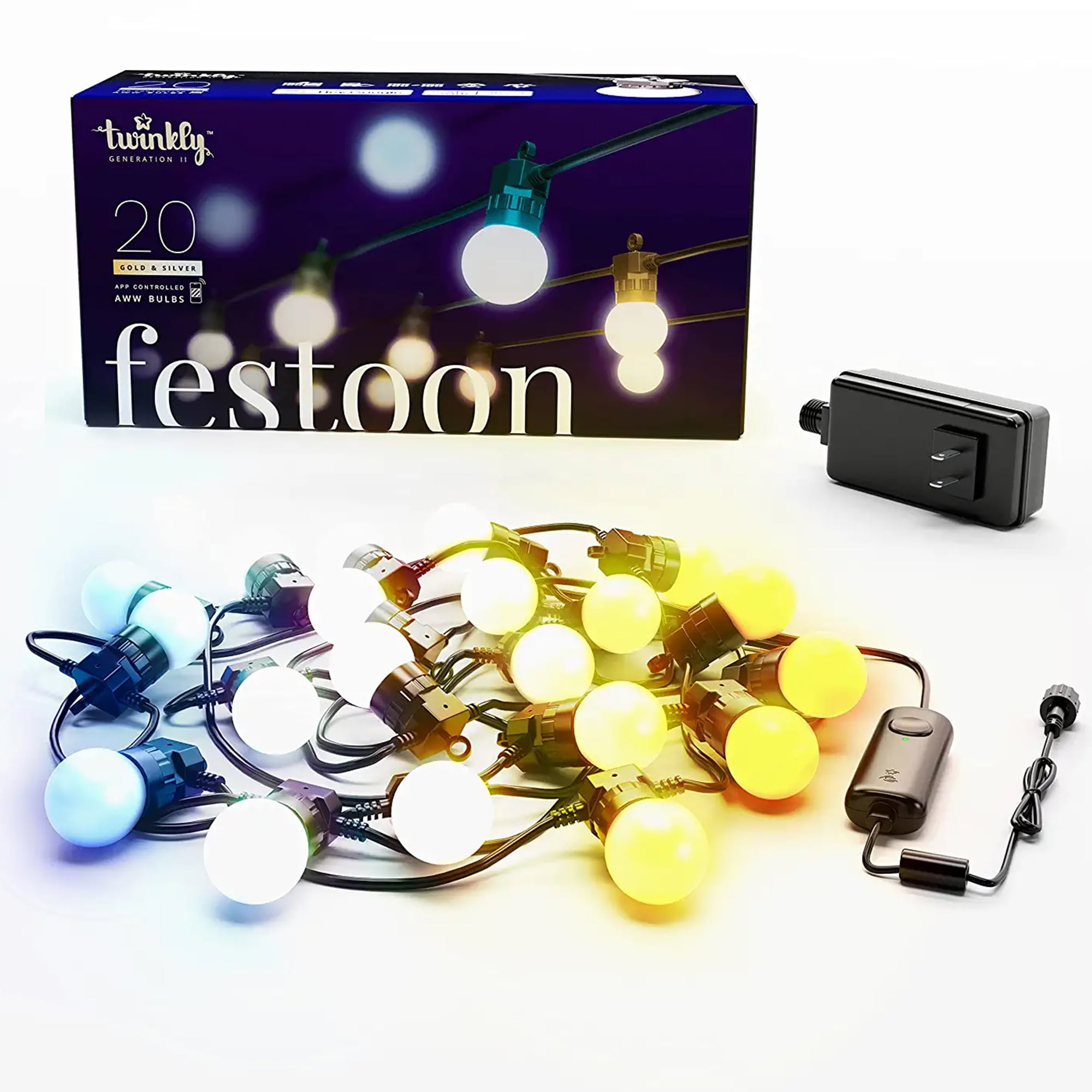 33ft White and Yellow LED String Lights with Smart Control