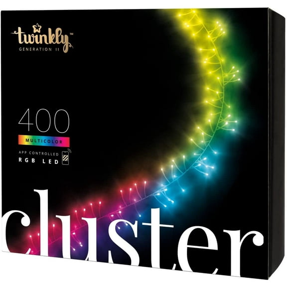 Twinkly Cluster 19.7ft RGB, Dense Strip of 400 LED Lights, in- and Outdoor Smart Multicolor LED Lights, Compatible Alexa and Google Home, Gaming Lights, IP44, App Mapping, Green Wire