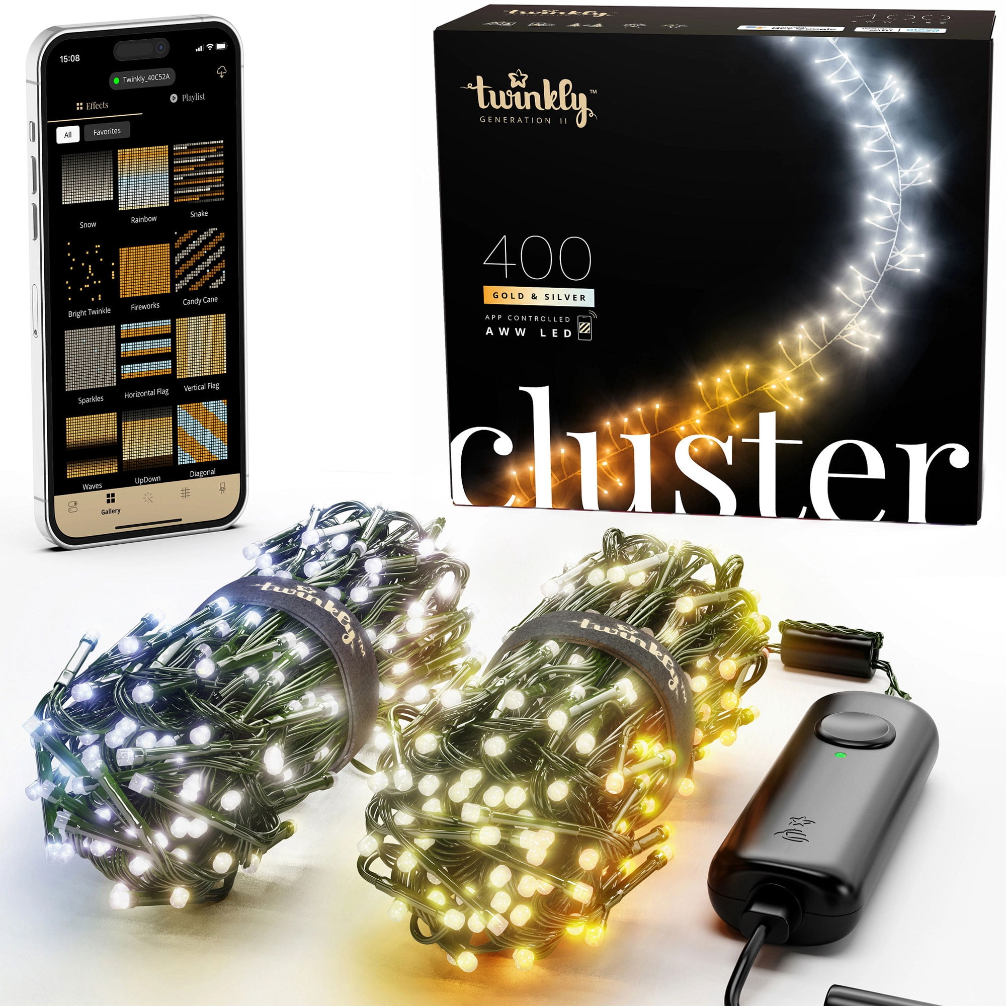 Twinkly Cluster App-Controlled Smart 400 AWW LED Christmas Lights (4 ...