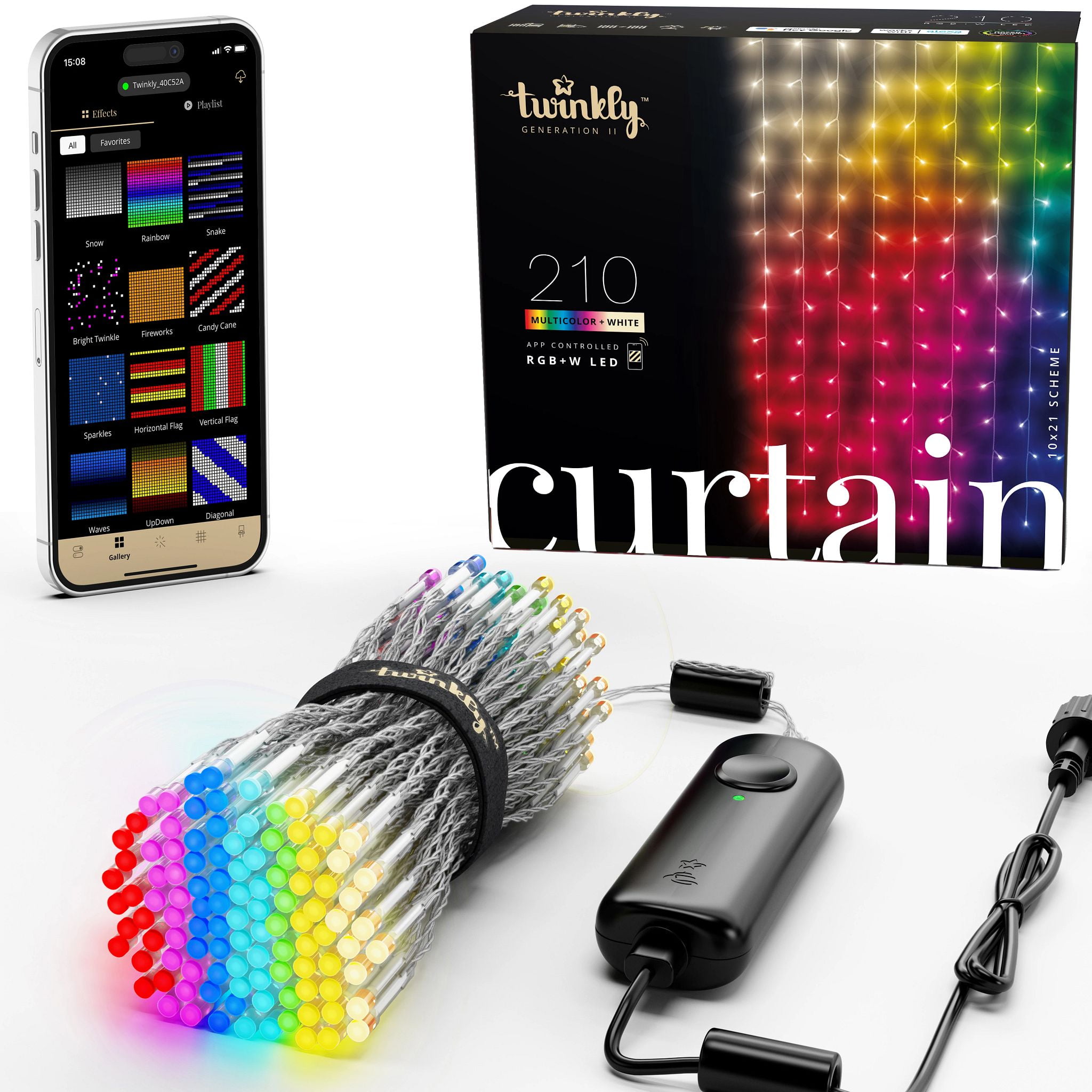 Twinkly Multicolor and Warm White LED Curtain Lights, 5x7 ft, Transparent Wire