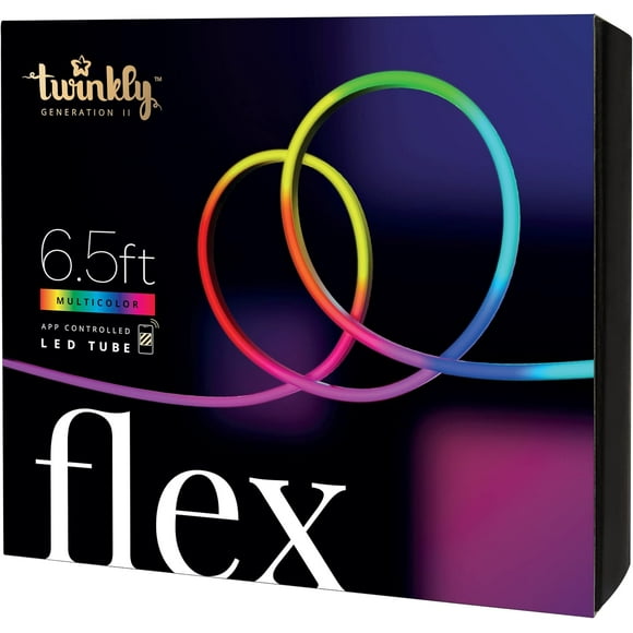 Twinkly Flex 6.5ft, LED Tube Multi Color, RGB LED Strip Flexible, Compatible with Alexa and Google Home, Gaming Lights, 16 M+ Colors, USB C Powered, App Mapping, White Wire
