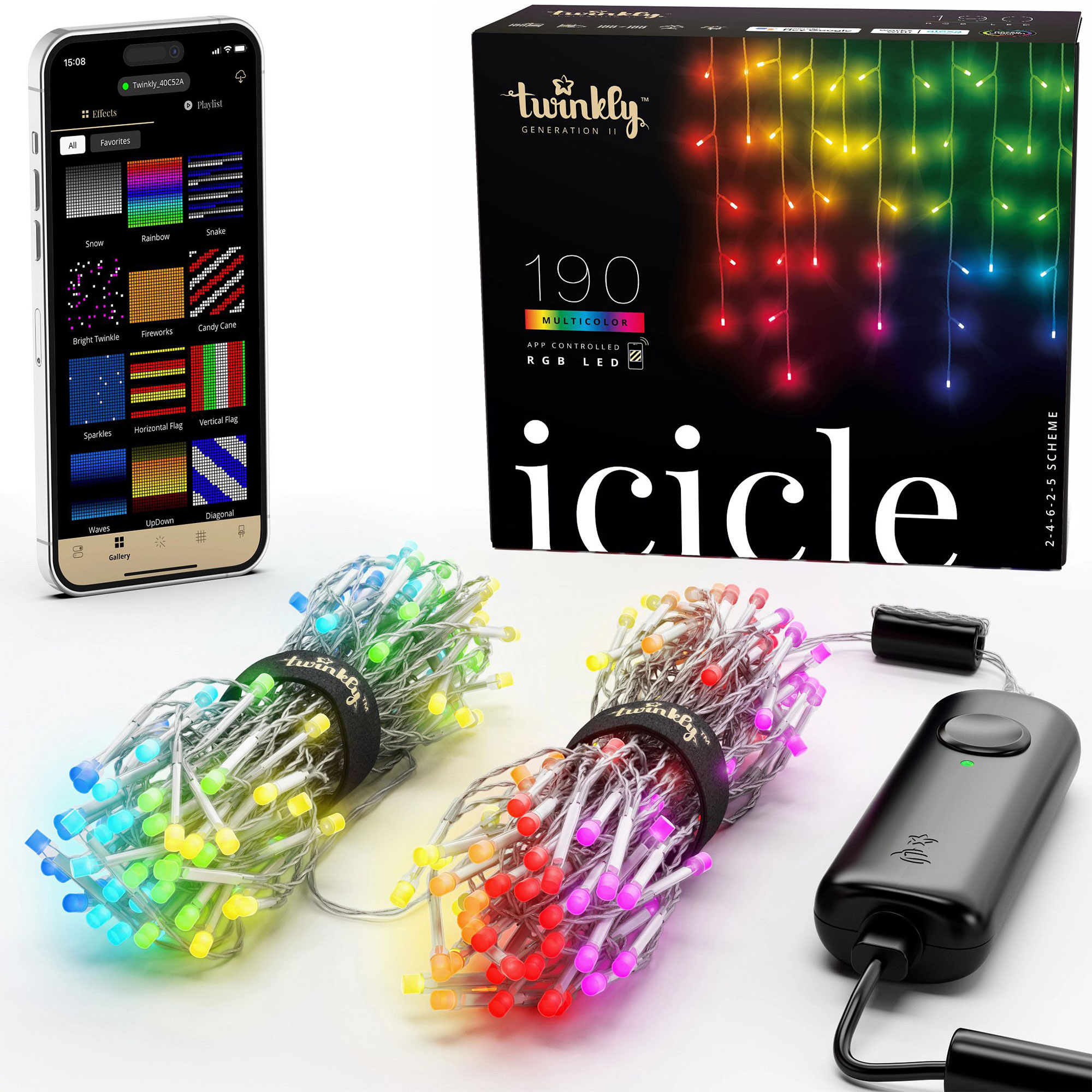 Lumations Twinkly AppControlled C12 Faceted LED Lights,15.8', 20 Count