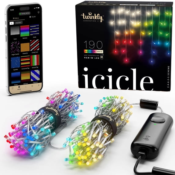 Twinkly Icicle App-Controlled Smart 190 Multicolor RGB+W LED Christmas Lights