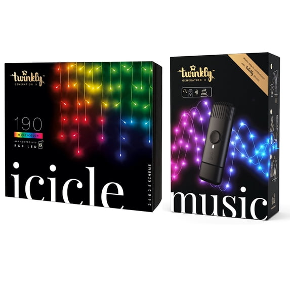 Twinkly Icicle + Music 190 LED RGB Christmas Lights w/ Music Syncing Device