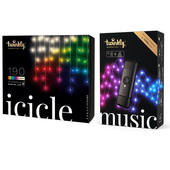 Twinkly Icicle + Music 190 LED RGB+W Christmas Lights w/ Music Syncing Device