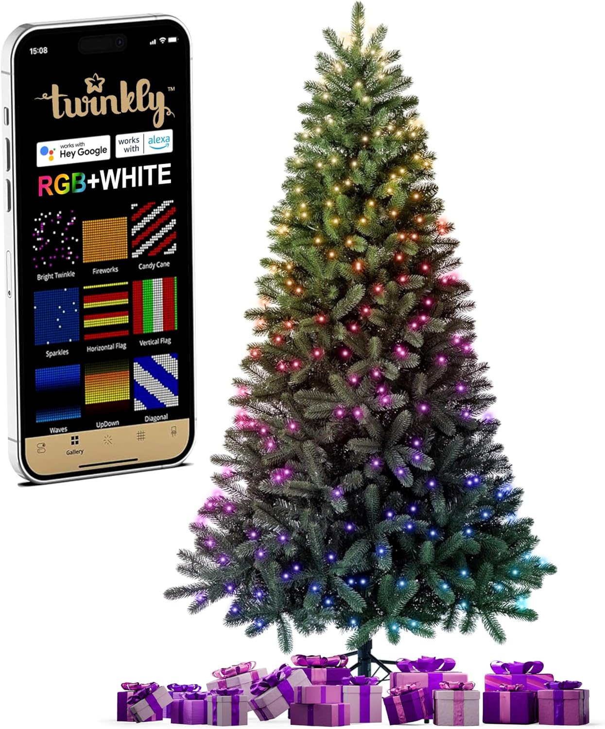 Twinkly PreLit Christmas Tree 7 Foot Artificial Regal Tree with RGB