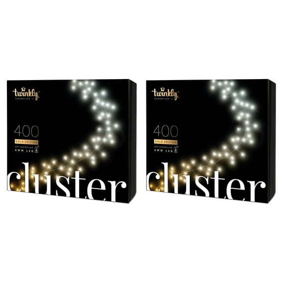 Twinkly Smart Decorations 400 LED Amber and White Cluster Lights, (2 Pack)
