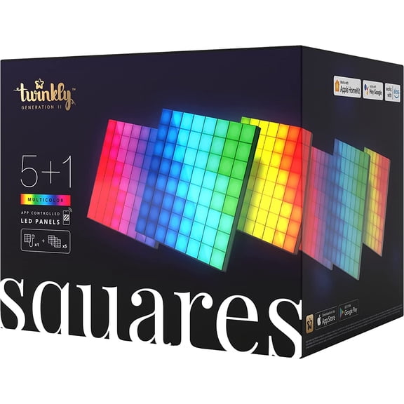 Twinkly Squares Panels Starter Kit, Multicolor, 64 RGB LED, 6 Panels