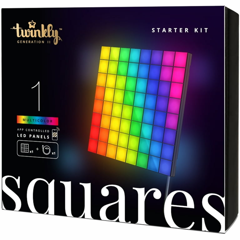 Twinkly Squares Smart LED Panel Light Kit 64 RGB Pixels 16 Million Colors Black USB C Expandable Indoor Lighting