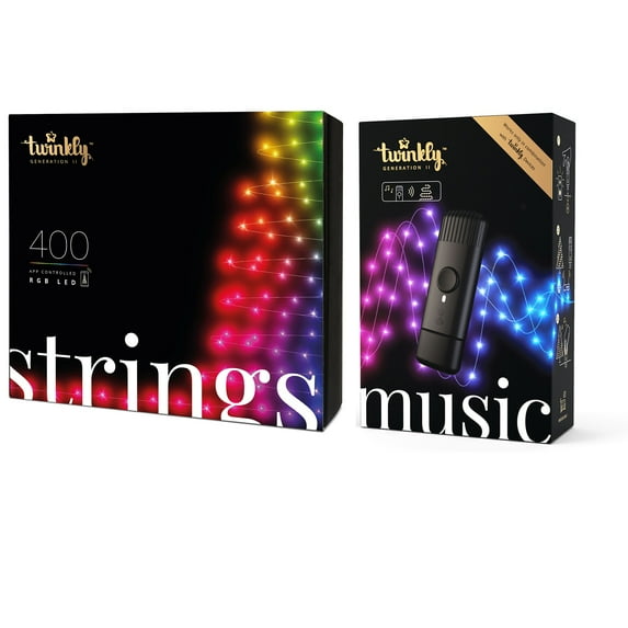 Twinkly String + Music 400 LED RGB Christmas Lights w/Music Syncing Device