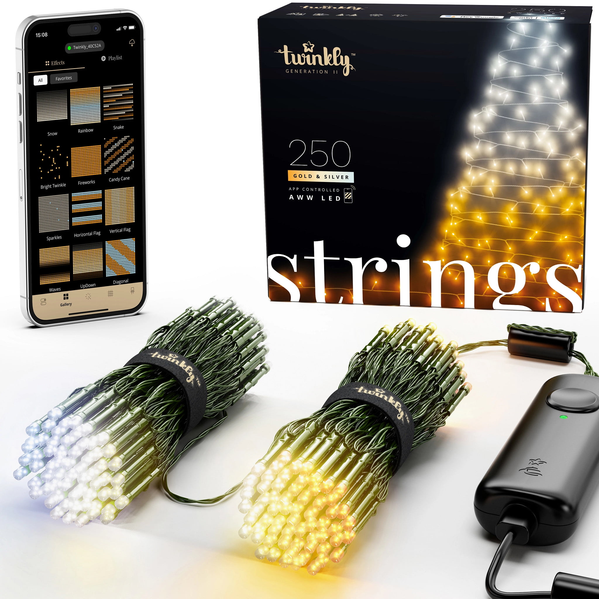 Twinkly Strings AppControlled LED Christmas Lights with 250 AWW (Amber, Warm White, Cool