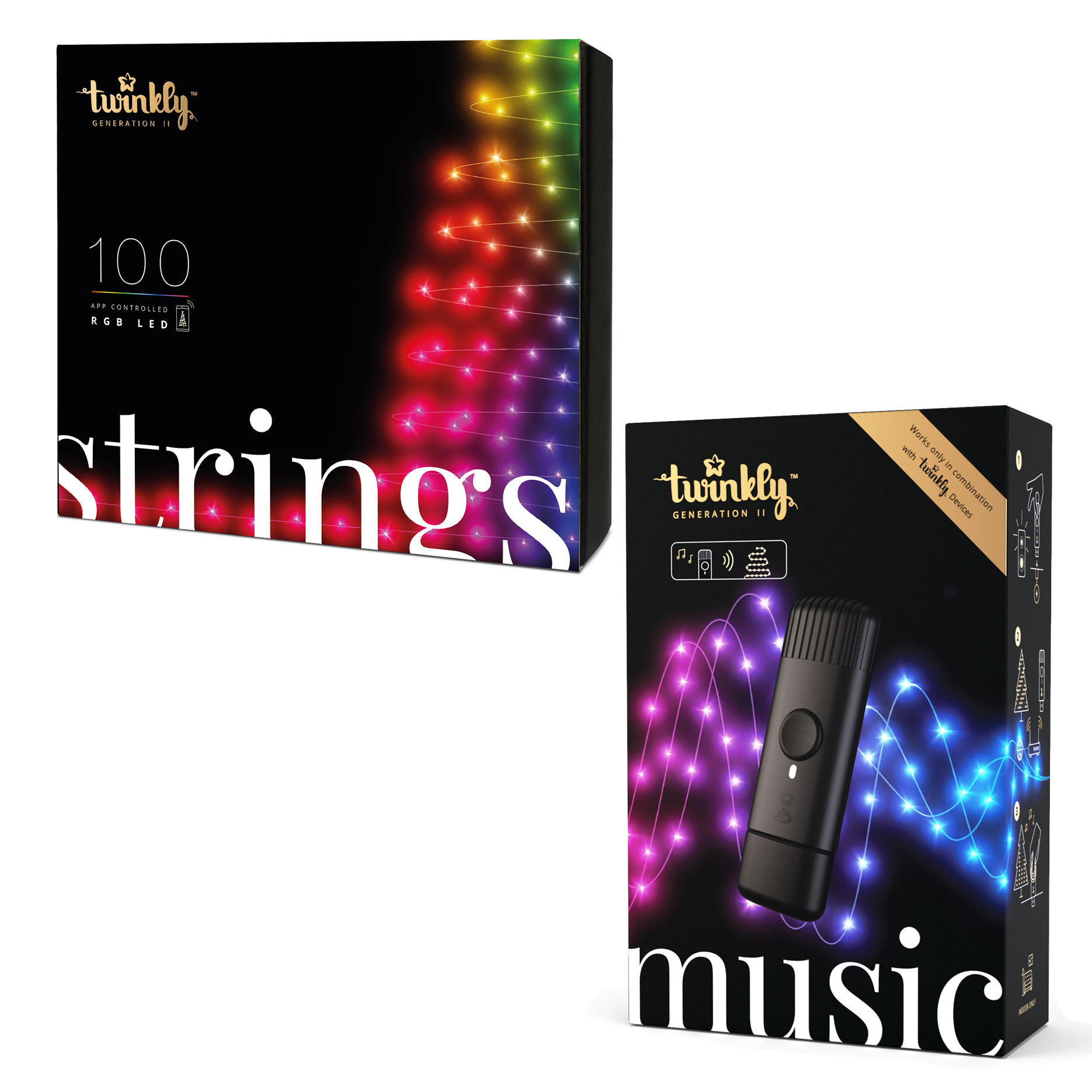 Twinkly Strings + Music Bundle 26Ft 100 LED RGB Christmas Lights w