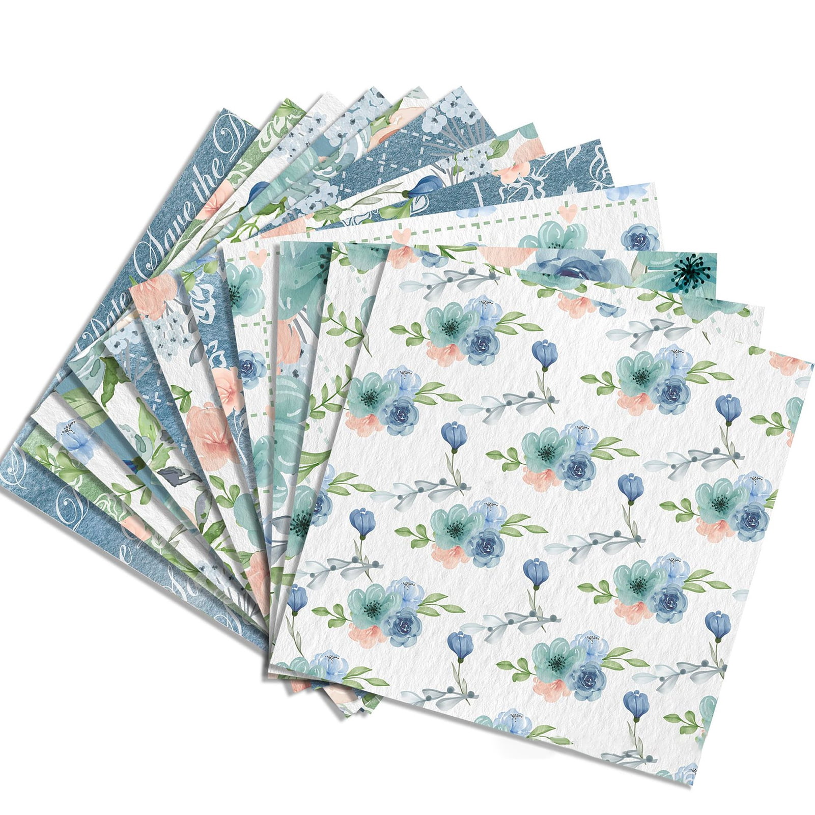 Twinkseal Blue Floral Scrapbook Paper 24pcs Exquisite Floral Patterns ...