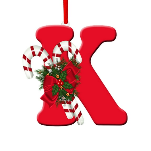 Twinkseal Christmas Letter Ornaments Red Color 26-letter Hanging Ornaments with Lanyard Christmas Flower Charms Sofa Decorations