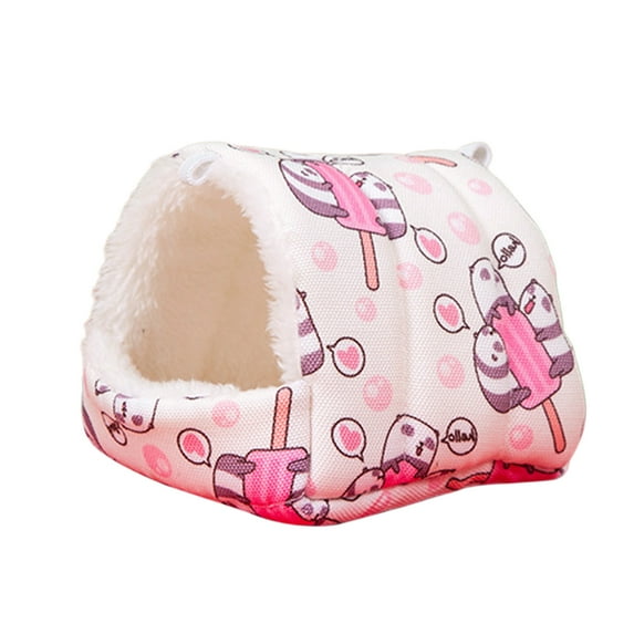 Twinkseal Exquisite Pet Bed Hamster Winter Nest Thick Soft Plush Cartoon Print Cozy Resistant Heat Retention Sleeping Bed for Small Rabbit Squirrel Parrot Bird