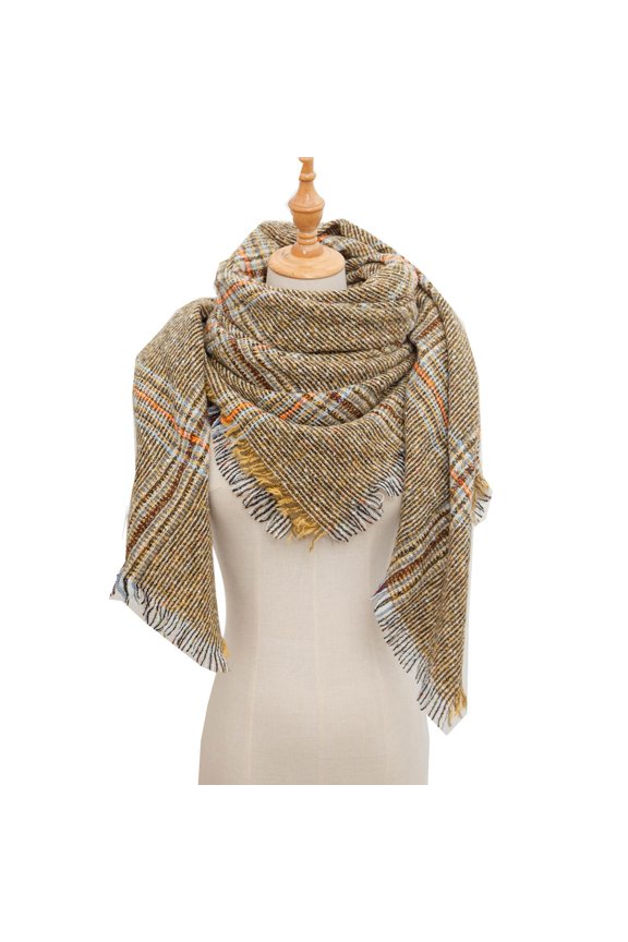 Plaid Scarf Women Fall Winter Scarf Large Wide Fringe Plaid Print Contrast Color Warm Thick Shape Shoulder Neck Protection Lady Shawl Cape Shawl Scarf