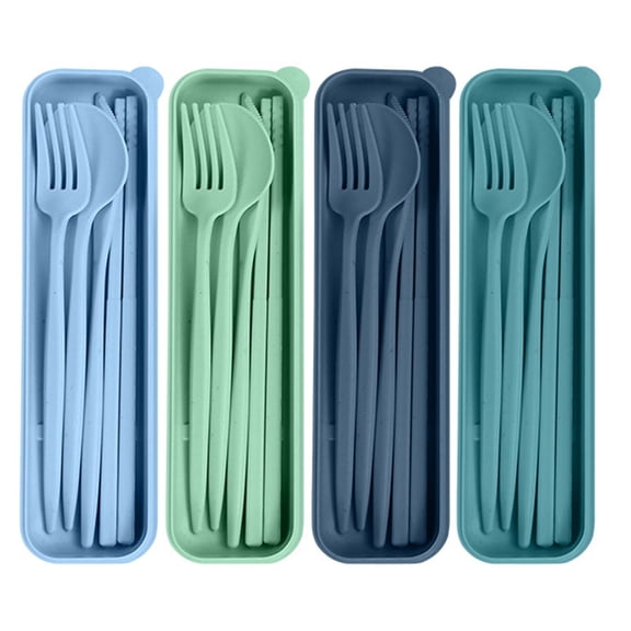 Twinkseal Reusable Lunch Utensil Set 4 Sets Reusable Utensils Set with Case Chopsticks Cutter Fork Spoon Travel Cutlery Set for Lunch Box Accessories Work