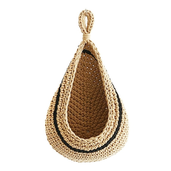 Twinkseal Wall-mounted Kitchen Organizer Rustic Boho Style Woven Hanging Wall Basket Handmade Jute Waterdrop Shape Storage for Fruits Vegetables Kitchen