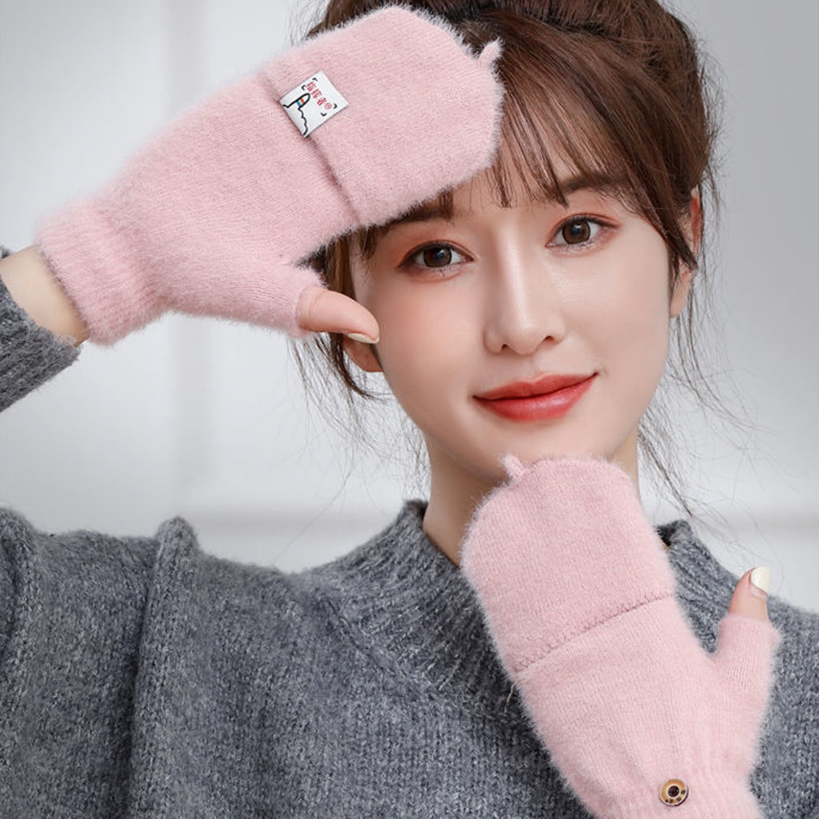 Twinkseal Women Knit Gloves Imitation Mink Knit Gloves Soft Thick Warm