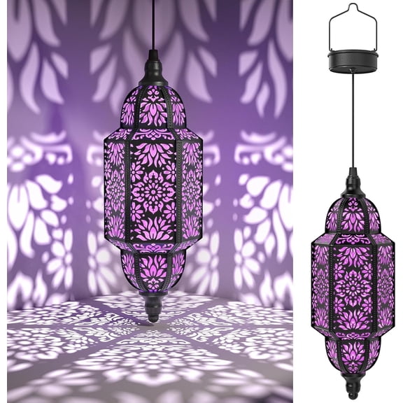 Hanging Solar Lights Outdoor Garden Decorative Solar Lantern Waterproof Metal Moroccan Outdoor Decorations for Patio Pathway Yard Porch Backyard Garden Decor