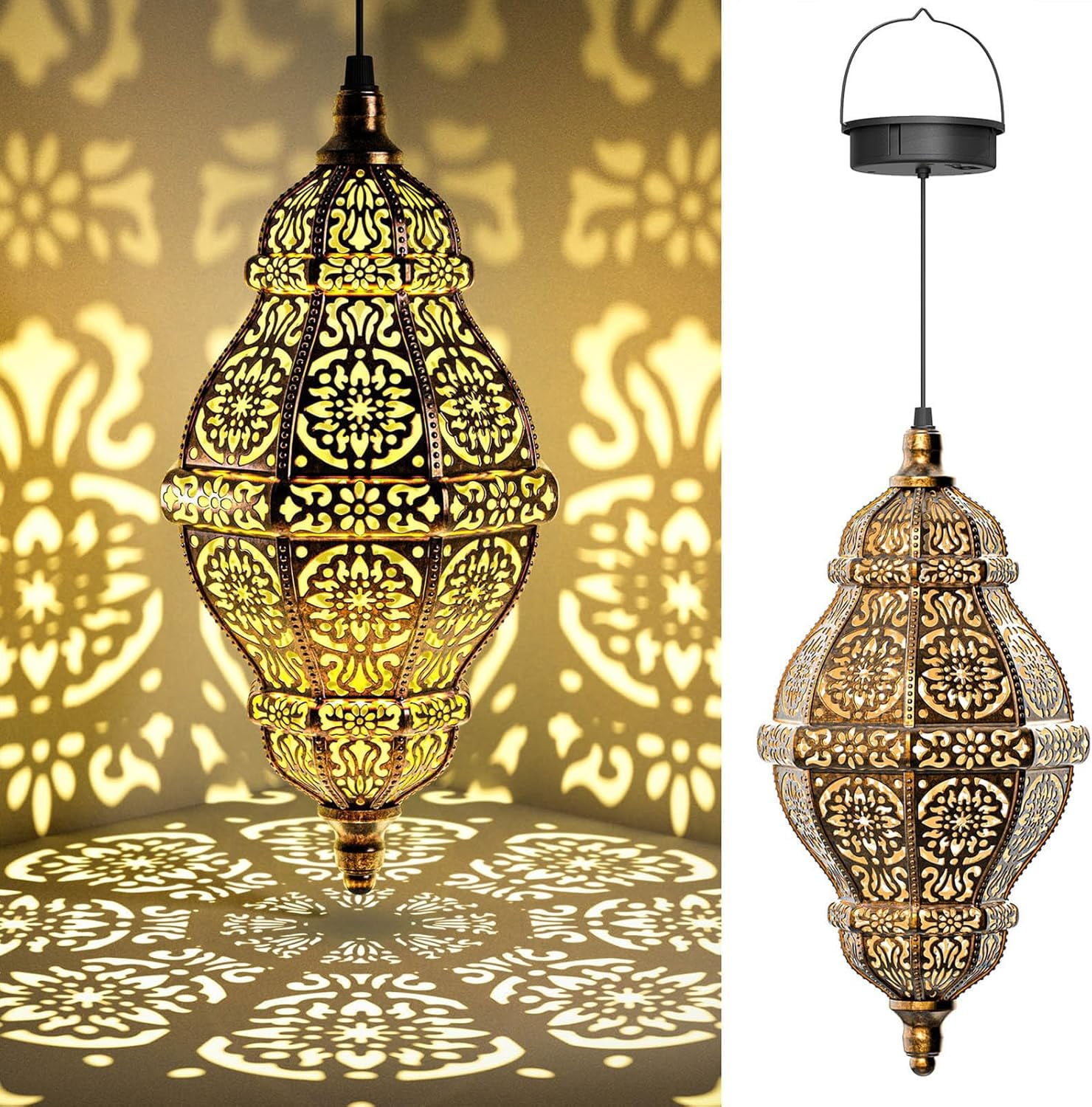 2 Pack Sun Moon Star Solar Lantern, Hanging Outdoor Solar Garden Patio Decor Lights Bronze