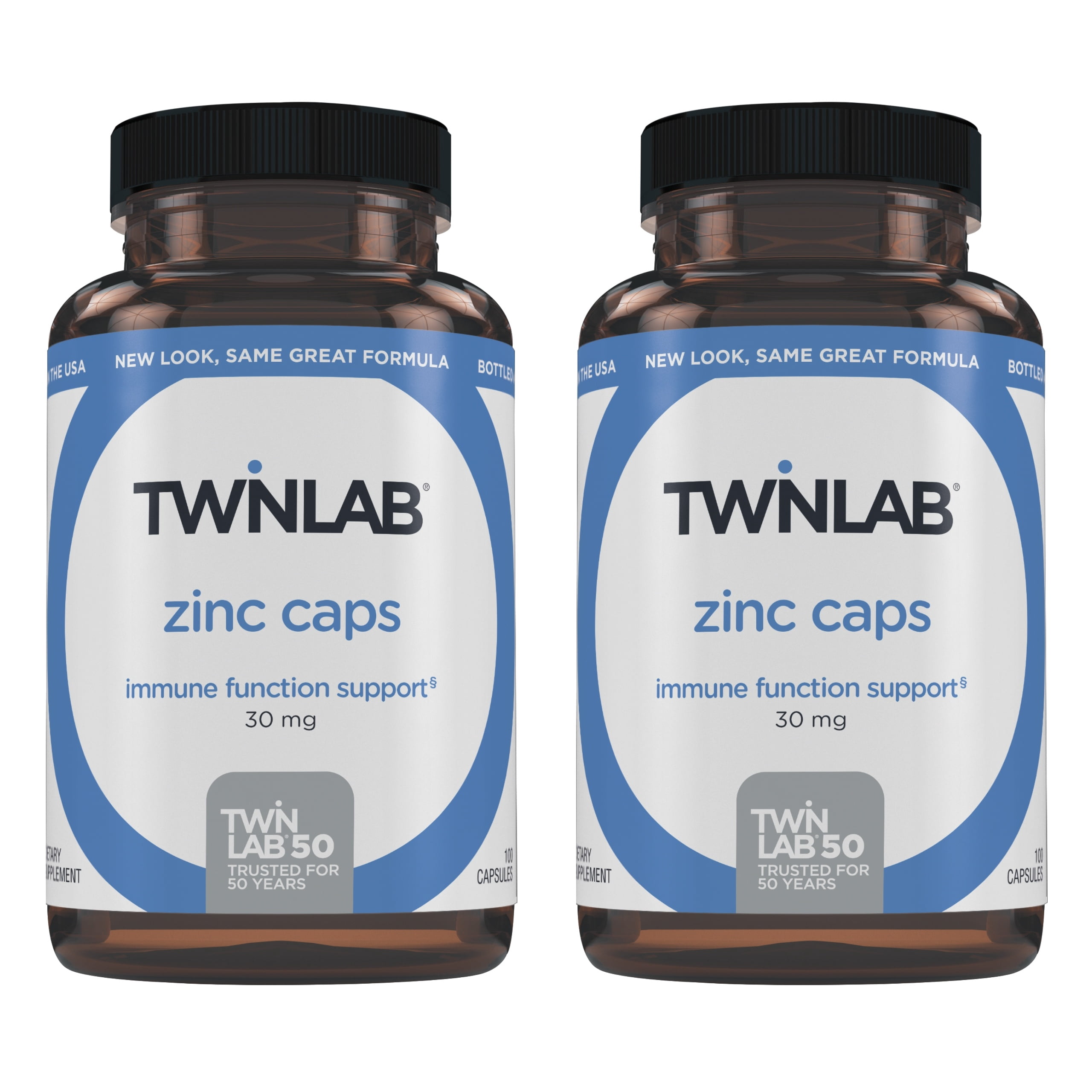 Twinlab Zinc Caps - Immune Support Supplement with Zinc Picolinate & Zinc Gluconate - Supplement for Immune Defense, Healthy Skin, DNA Synthesis, Metabolism and More - Zinc 30mg, 100 Caps (Pack of 2)