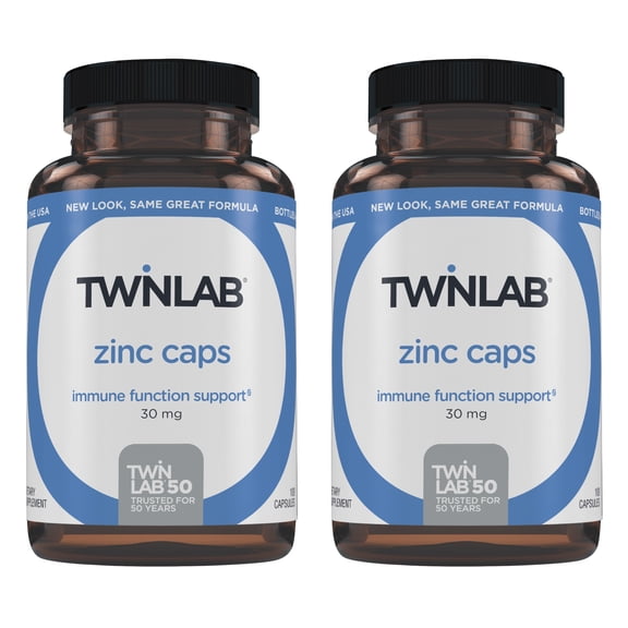 Twinlab Zinc Caps - Immune Support Supplement with Zinc Picolinate & Zinc Gluconate - Supplement for Immune Defense, Healthy Skin, DNA Synthesis, Metabolism and More - Zinc 30mg, 100 Caps (Pack of 2)