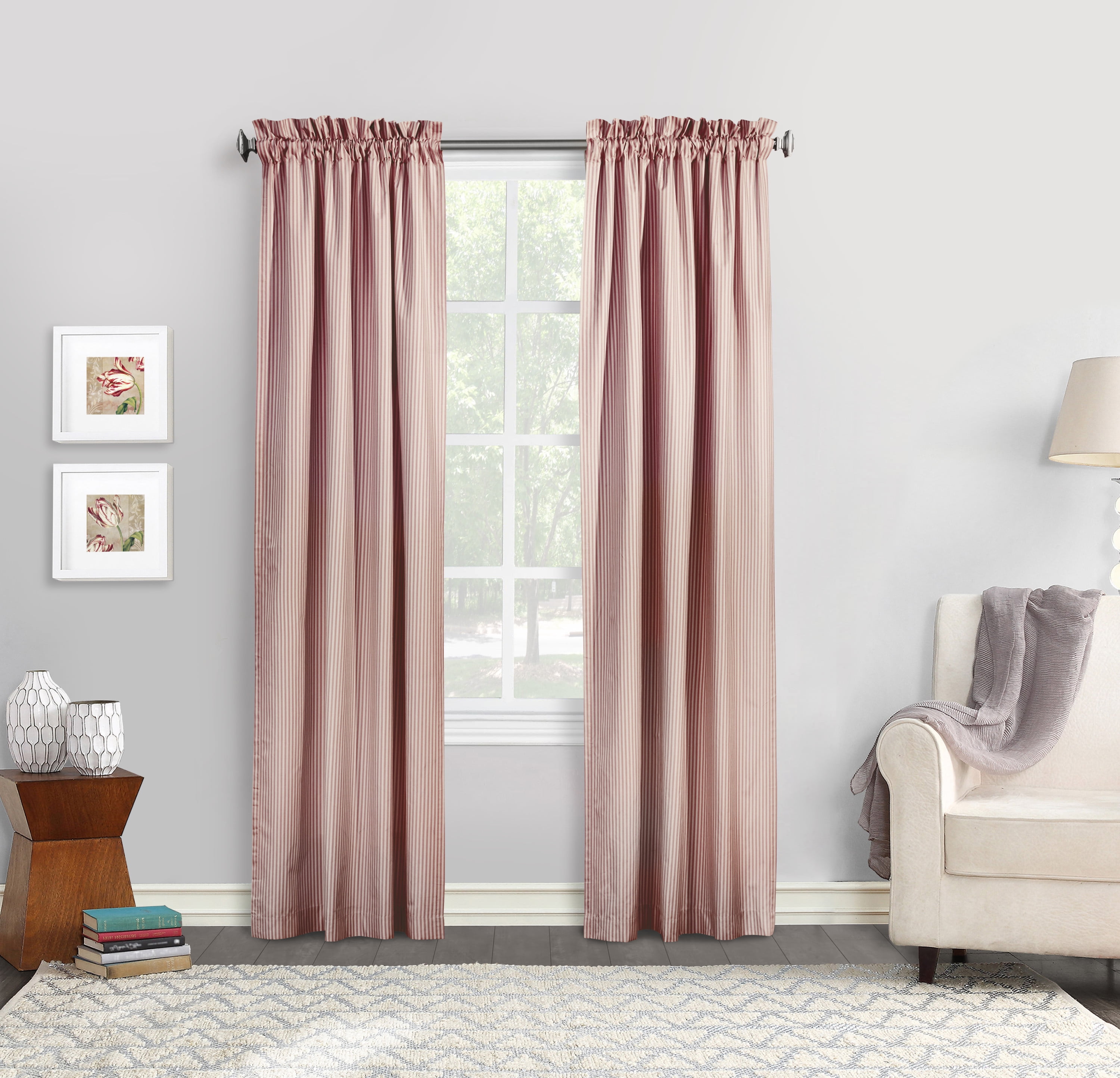 Twinning Pole Top Window Curtain Panel Pair each 40" x 45" in Burgundy