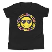 Twinning With My Bestie Shirt, Twin Day Shirt for Spirit Week T-shirt, Matching Twin Girls Tee, Retro 70s Smiley Face Tee, Bestie Twin Shirt