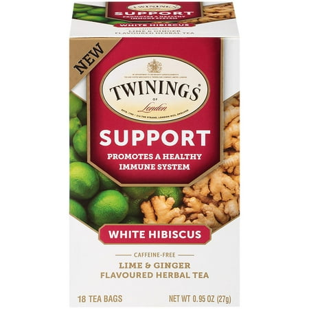 Twinning's White Hibiscus, Lime & Ginger Herbal Tea - Immune Support, 18 Tea Bags