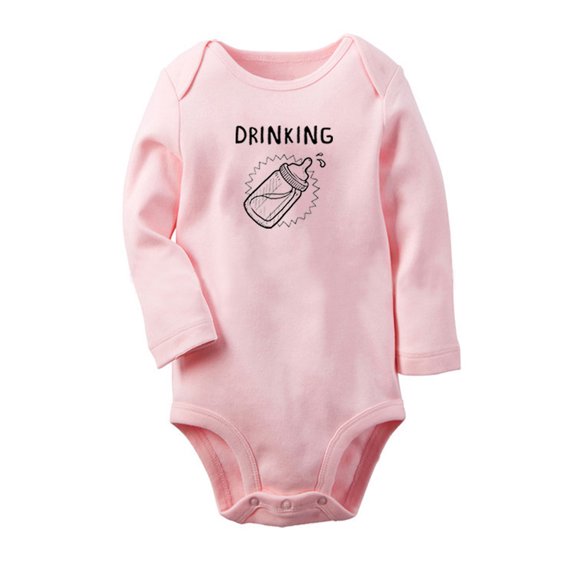 Twins Baby Buddies Drinking Funny Rompers, Newborn Baby Unisex Bodysuits, Infant Jumpsuits, Toddler 0-12 Months Kids Long Sleeves Oufits (Pink, 6-12 Months)