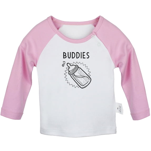 Twins Baby Buddies Funny T shirt For Baby, Newborn Babies T-shirts, Infant Tops, 0-24M Kids Graphic Tees Clothing (Long Pink Raglan T-shirt, 0-6 Months)