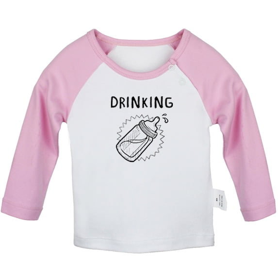Twins Baby Drinking Funny T shirt For Baby, Newborn Babies T-shirts, Infant Tops, 0-24M Kids Graphic Tees Clothing (Long Pink Raglan T-shirt, 12-18 Months)
