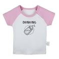 thumbnail image 1 of Twins Baby Drinking Funny T shirt For Baby, Newborn Babies T-shirts, Infant Tops, 0-24M Kids Graphic Tees Clothing (Short Pink Raglan T-shirt, 18-24 Months), 1 of 4