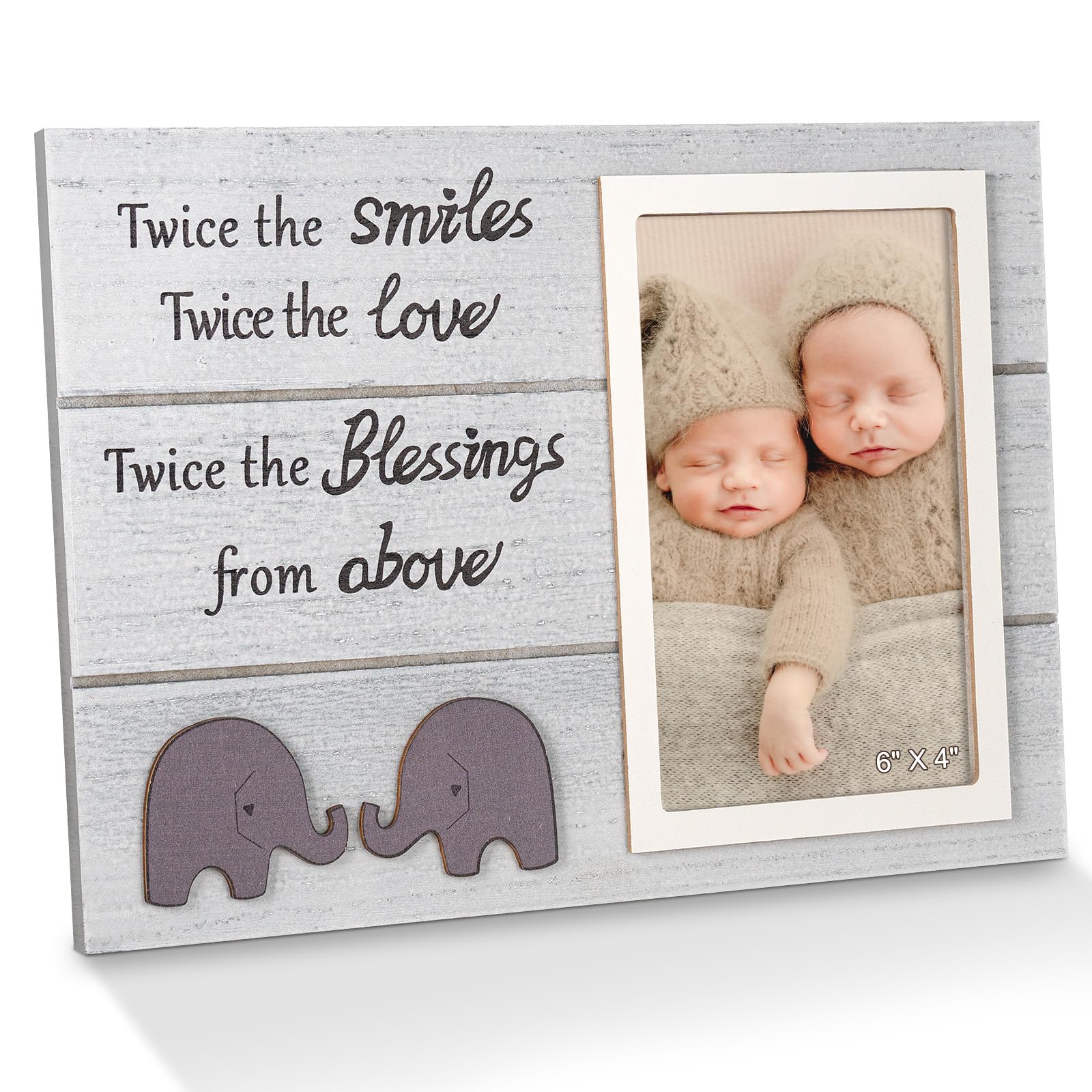 Twice The Blessings' Wooden 4x6 Photo Frame - Perfect Twin Baby Gift & Table Decor