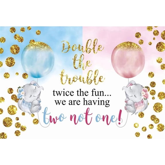 Twins Baby Shower Backdrop Double The Trouble Twice The Fun We are Having Two not One Background Elephant Gender Reveal Party Supplies Cake Table Banner Photo Booth Props