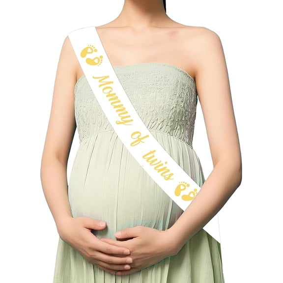 Twins Baby Shower Decoration, Mommy of Twins White Sash for Twins Neutral Baby Shower Gender Reveal Party Decorations Pregnant Mommy Gift
