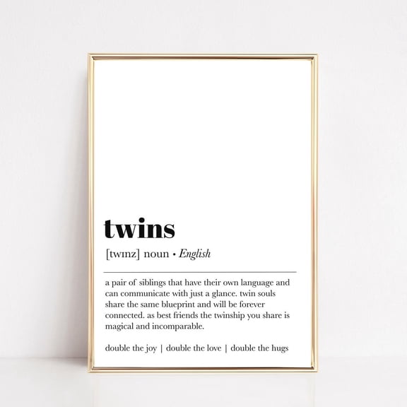 Twins Definition Print, Twin Nursery Decor, Twin Girls Decor, Twin Boys Decor, Gift Parents, UNFRAMED PAPER POSTER, Home Decor, Vintage Gift, Living Room Dercor