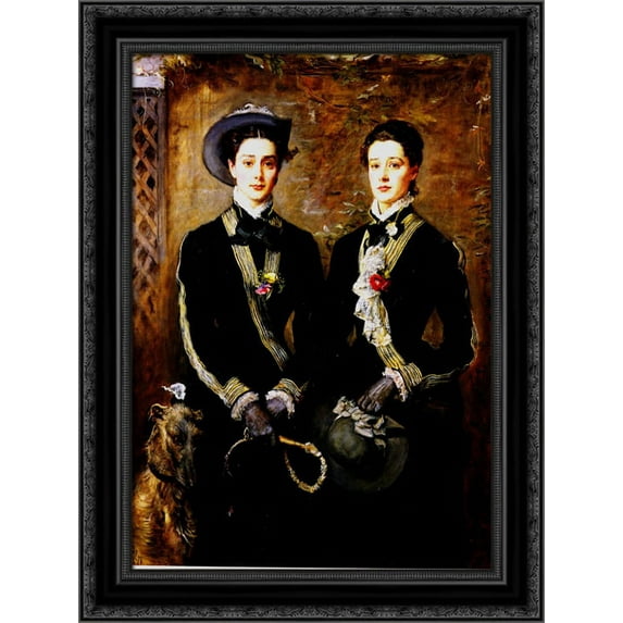 Twins (Grace and Kate Hoare) 20x24 Black Ornate Wood Framed Canvas Art by Tissot, James Jacques Joseph