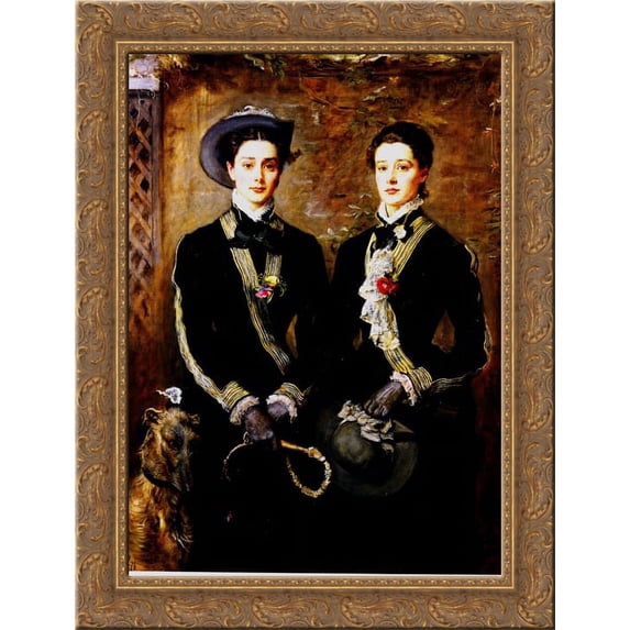 Twins (Grace and Kate Hoare) 20x24 Gold Ornate Wood Framed Canvas Art by Millais, John Everett