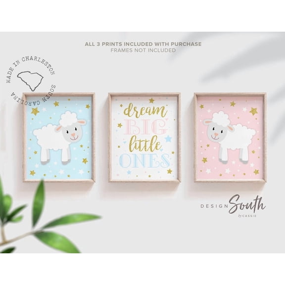 Twins Nursery Art Prints Pink and Blue Sheep Theme, Poster Only