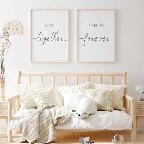 Twins Quotes Babies Room Decor Born Together Friends Forever Art Set 2 Stretched Canvas 16x24