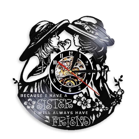 Twins Sisters Wall Art Friends Quote Wall Decor Modern Wall Clock Friendship Vintage Vinyl Record Wall Clock Best Friend Gift Without LED