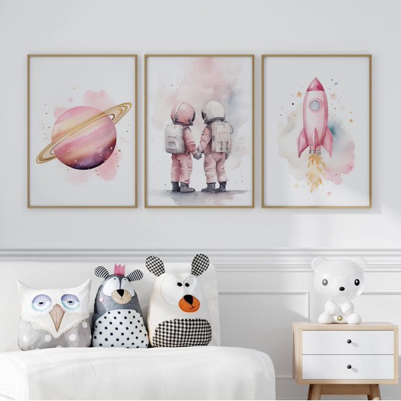 Twins Space Outer Or Two Astronauts Nursery Poster, Set 3, Poster Only