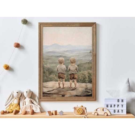 Twins Wall Decor, Twin Print, Brothers Print, Boy Adventure Nursery, Little Boys Room Decor, Brothers Painting, Kids Wall Art Wall Art, Modern Wall Decor, 8x12 UNFRAMED