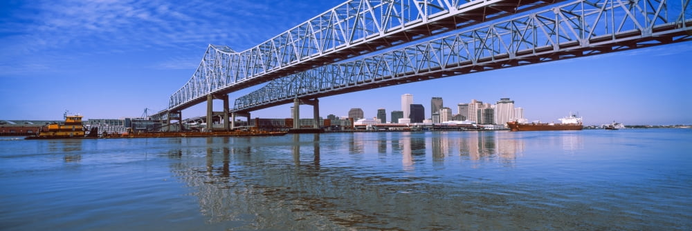 Twins bridge over a river Crescent City Connection Bridge River Mississippi New Orleans Louisiana USA Canvas Art - Panoramic Images (27 x 9)