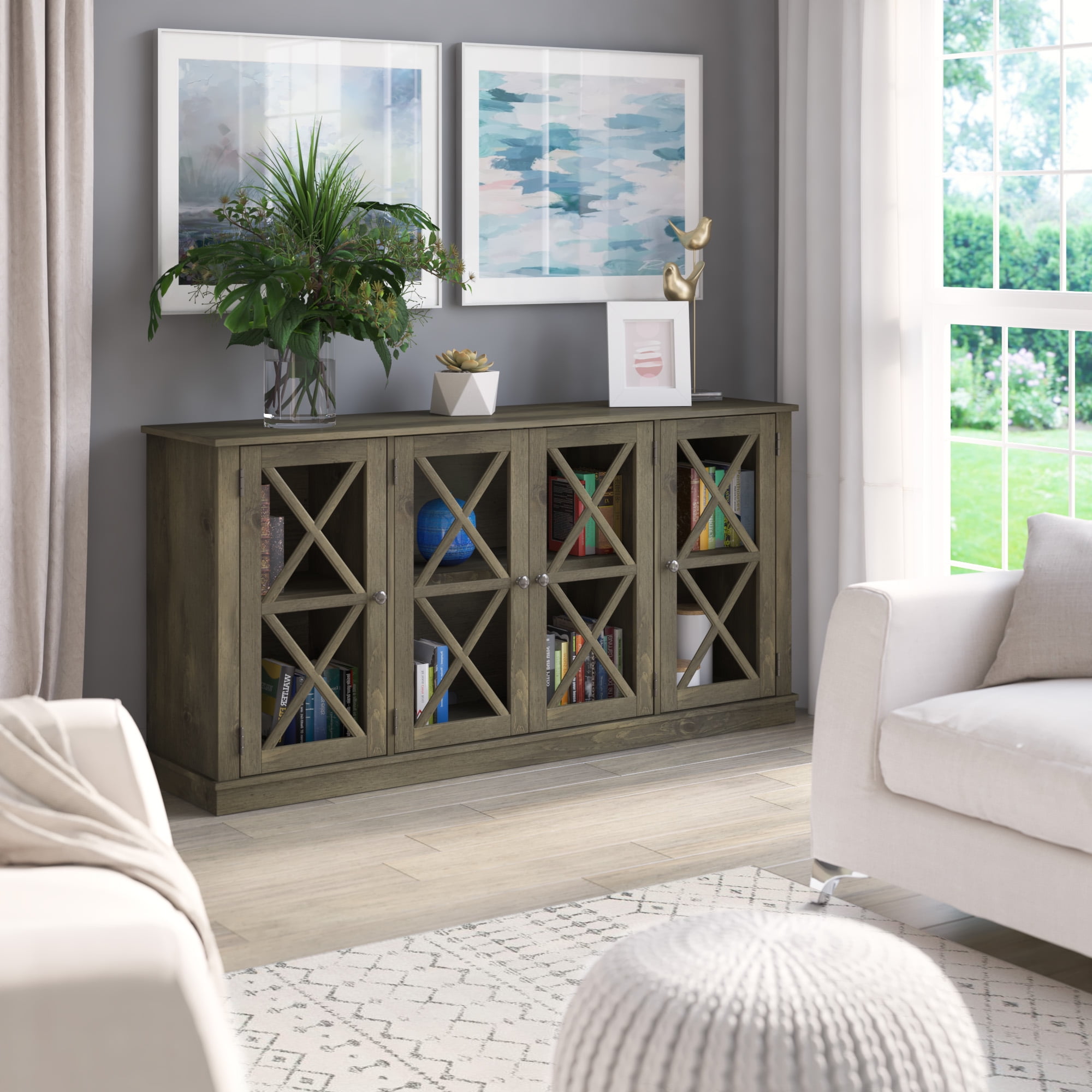 Twinstar Farmhouse TV Stand for TVs up to 70"/Sideboard, Spanish Gray