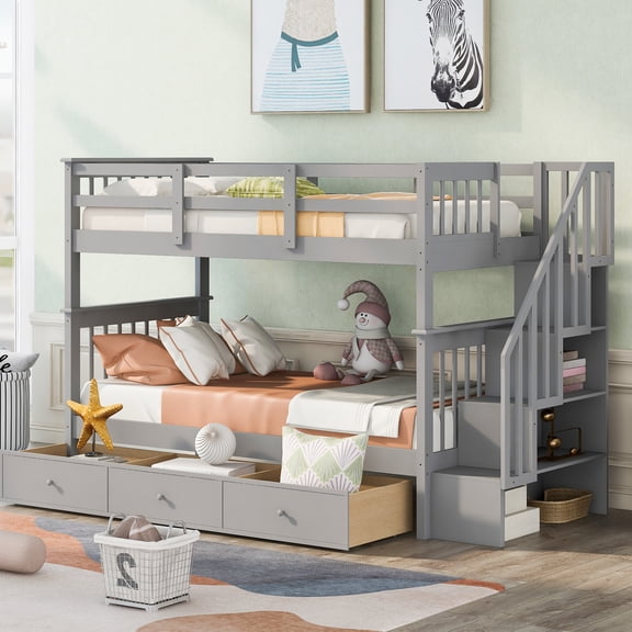 Twintwin Bunk Bed In Gray. Strong And Build. Ample Storage Space. Versatile For Any Bedroom. Safe Sleeping Arrangement Gray Dorm. Plywood & . Space With Storage.