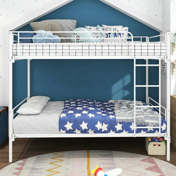 Twintwin Bunk Bed, Metal Frame, White. Space Saving Design. Strong Construction, Quiet Nights. Easy To Assemble And Disassemble. Under Bed Storage White Color. Utilizing Stable Noiseless. Simple