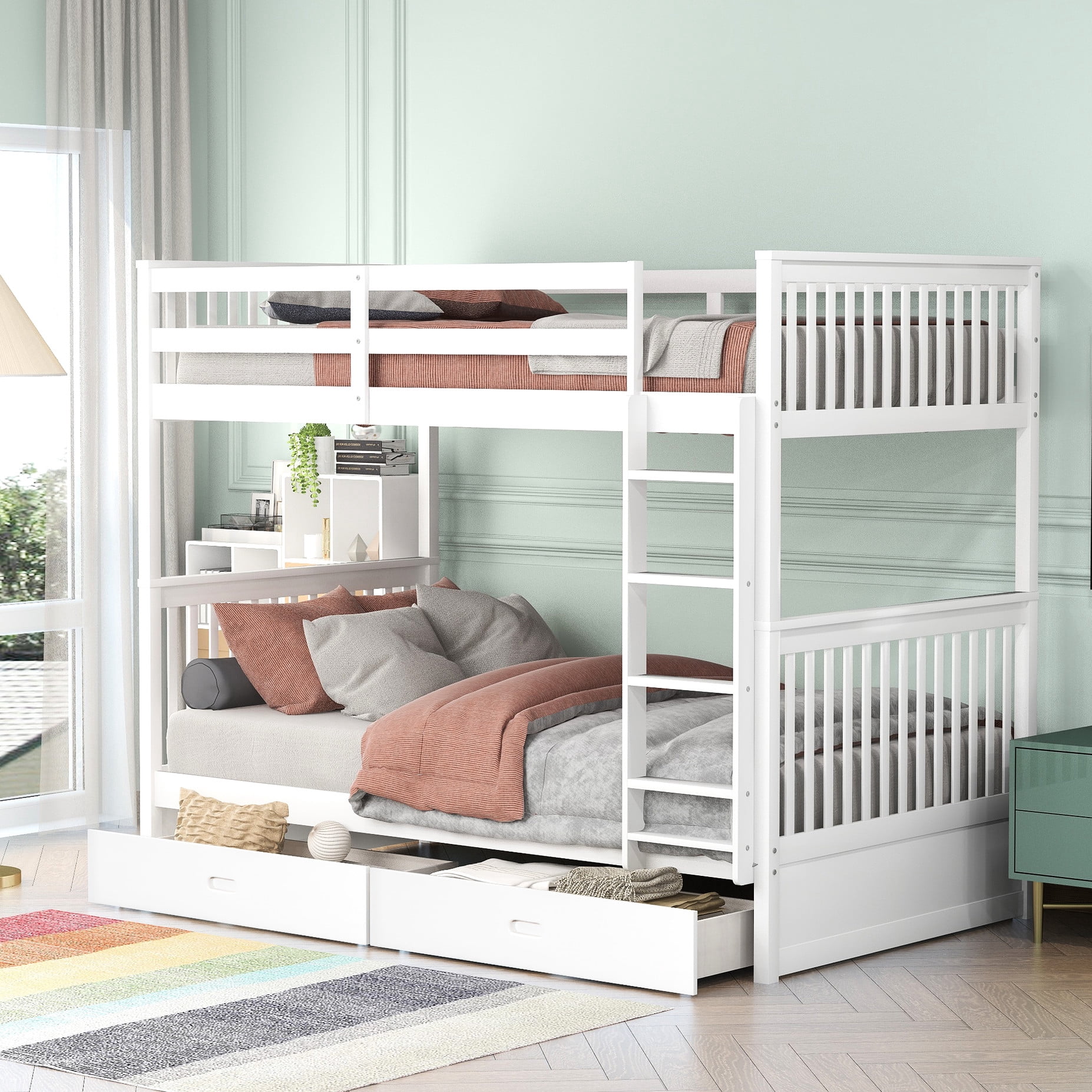 Twintwin Bunk Bed With Ladders And Two Storage Drawers In White ...